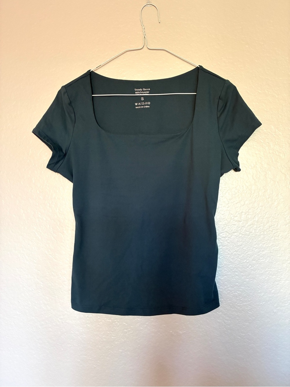 Trendy Queen Square Neck Short Sleeve Top in Teal Blue Size S Y2K Flattering